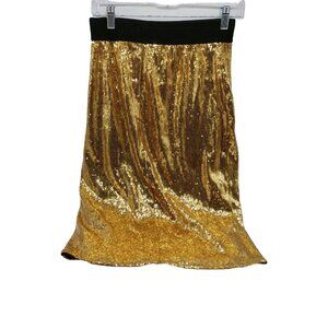 Bold Elements Size Small Gold Sequin Knee Skirt Lined Length 26"